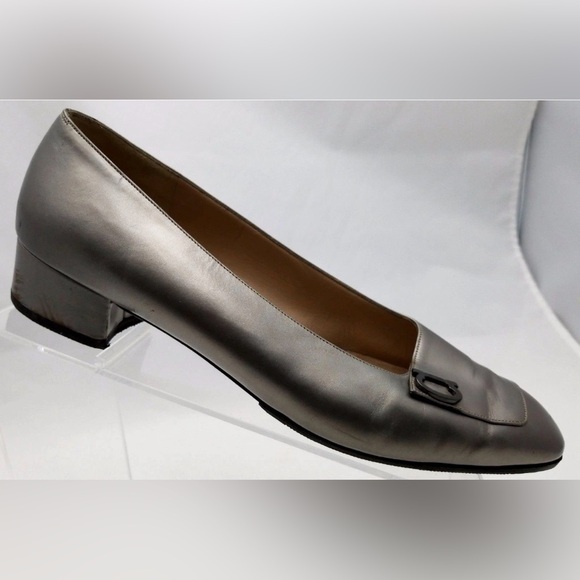 Salvatore Ferragamo Women's Francesca Pewter Metallic Calfskin Loafers - Picture 7 of 10